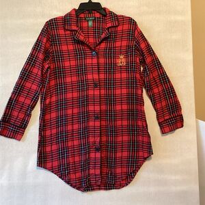 Lauren Ralph Lauren nightshirt women’s M red plaid embroidered crest